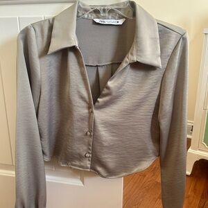 Zara Women's Taupe Button Down Shirt